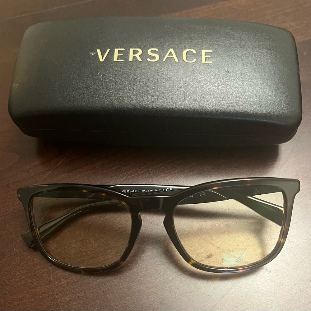 Versace Men's Glasses Tortoise Shell Frame Matching Hard Case Brown Blue Light